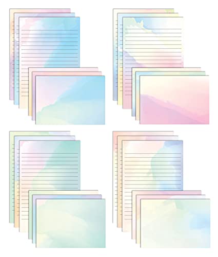 Mini Stationery Set, 100 Piece Set (50 Lined Watercolor Sheets + 50 Matching Envelopes), 5.5 x 8.25 inch, 12 Unique Designs, Double Sided Printing, One Side Lined Paper, by Better Office Products