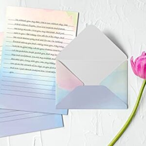 Mini Stationery Set, 100 Piece Set (50 Lined Watercolor Sheets + 50 Matching Envelopes), 5.5 x 8.25 inch, 12 Unique Designs, Double Sided Printing, One Side Lined Paper, by Better Office Products