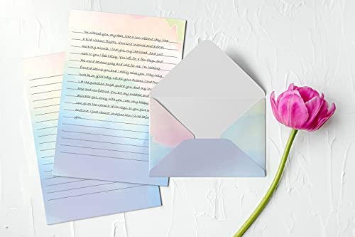 Mini Stationery Set, 100 Piece Set (50 Lined Watercolor Sheets + 50 Matching Envelopes), 5.5 x 8.25 inch, 12 Unique Designs, Double Sided Printing, One Side Lined Paper, by Better Office Products