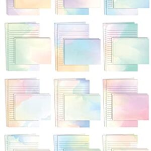 Mini Stationery Set, 100 Piece Set (50 Lined Watercolor Sheets + 50 Matching Envelopes), 5.5 x 8.25 inch, 12 Unique Designs, Double Sided Printing, One Side Lined Paper, by Better Office Products