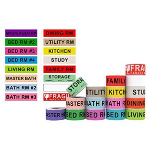 labelebal 960 count moving labels 14 different living spaces + fragile stickers + blank white label home moving color coding labels moving sticker for storaging packing moving (16rolls, 60/roll)