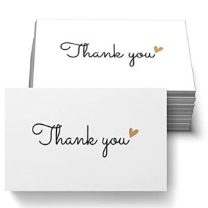 RXBC2011 100 Little Thank You Cards Gold Heart Design Bulk Thank you Notes for All Occasions 3.5 x 2 Inch