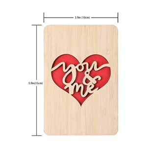 DELLA STELLA Wooden Romantic Valentine's Day Card,You and Me Handmade Greeting Card, Birthday/Anniversary/Christmas Gifts Cards,Gift Cards for Wife or Husband Birthday