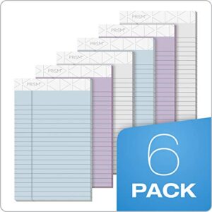 TOPS Prism+ Writing Pads, 8-1/2" x 11-3/4", Assorted Colors 2 Each: Gray, Orchid, Blue, Legal Rule, 50 Sheets, Perforated Pages, 6 Pack (63116)
