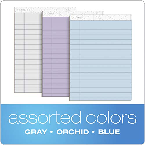 TOPS Prism+ Writing Pads, 8-1/2" x 11-3/4", Assorted Colors 2 Each: Gray, Orchid, Blue, Legal Rule, 50 Sheets, Perforated Pages, 6 Pack (63116)