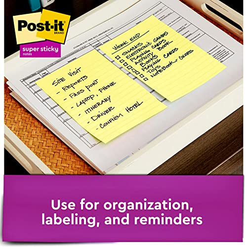 Post-it Super Sticky Notes, 4x6 in, 4 Pads, 2x the Sticking Power, Canary Yellow, Recyclable (4621-SSCY)