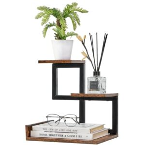 gannyfer wood desktop shelf – freestanding small bookshelf desk supplies organizers, 3 tier storage display rack office decor, stand shelves with metal frame for books/plants/toys