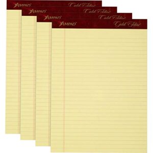ampad gold fiber perforated pad, size 8-1/2 x 11-3/4 inches, 20 pound paper, canary yellow color, legal ruling, 50 sheets per pad, pack of 4 pads (20-032r)