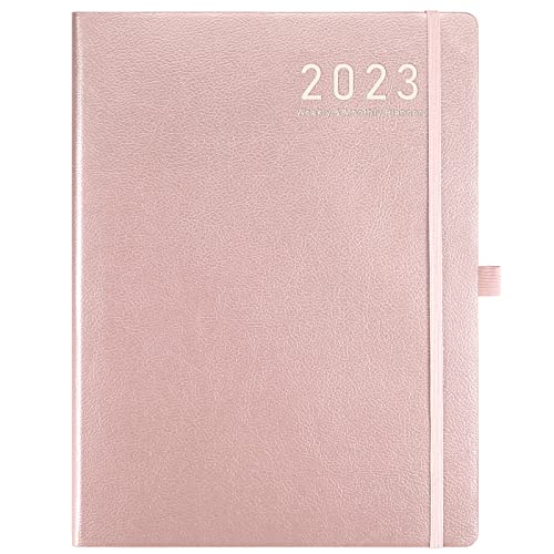 Planner 2023 - 2023 Weekly Monthly Planner, Jan 2023- Dec 2023, 8.5" x 11", Leather Cover with Thick Paper, Back Pocket with Notes Pages - Rose Gold