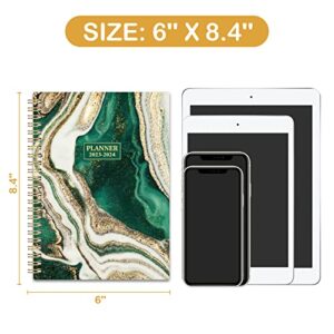 Planner 2023-2024 - 2023-2024 Academic Planner with Tabs, July 2023 - June 2024, 6.3" x 8.4", Academic Weekly and Monthly Planner 2023-2024 with Back Pocket + Thick Paper + Twin-Wire Binding - Green Gliding
