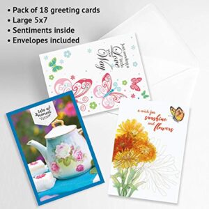 Get Well Greeting Card Value Pack – Set of 18 (9 Designs), Large 5 x 7 inches, Envelopes Included, by Current