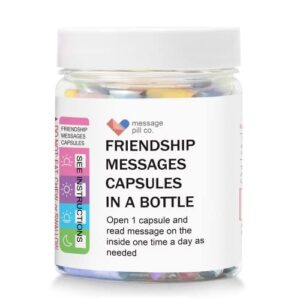 messagepillco messages in a bottle friendship gift for your bestfriend (50pcs) pre-written capsule letters in plastic jar bff gifts perfect for unique birthday gifts, sister and valentine’s day