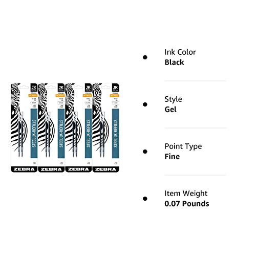 Zebra G-402 Stainless Steel Pen JK-Refill, Fine Point, 0.5mm, Black Ink, 8-Count