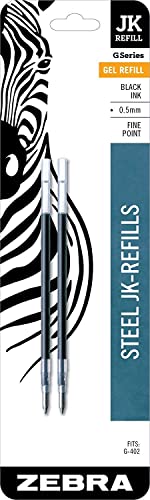 Zebra G-402 Stainless Steel Pen JK-Refill, Fine Point, 0.5mm, Black Ink, 8-Count