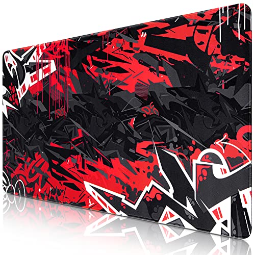 Canjoy Extended Mouse Pad (31.5x15.7inch), XXL Large Gaming Mouse Pad with Stitched Edges Mouse Mat Desk Pad with Superior Micro-Weave Cloth, Non-Slip Base, Waterproof Keyboard Pad (Black Red)