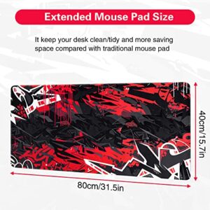 Canjoy Extended Mouse Pad (31.5x15.7inch), XXL Large Gaming Mouse Pad with Stitched Edges Mouse Mat Desk Pad with Superior Micro-Weave Cloth, Non-Slip Base, Waterproof Keyboard Pad (Black Red)