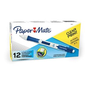 Paper Mate Clearpoint Mechanical Pencils, 0.7mm, HB #2, Blue Barrels, 12 Count