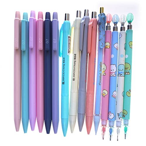DzdzCrafts Kawaii Color 0.5MM 0.7mm Mixed 16pcs Mechanical Pencils Office School Supplies (Some with Top Erasers)