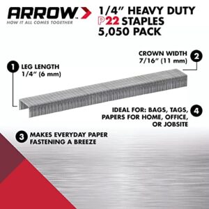 Arrow 224 Heavy Duty P22 Staples for Use with Plier-Type Paper and Bag Staplers in Restaurants, Offices, Classrooms, 5050-Pack, 1/4-Inch