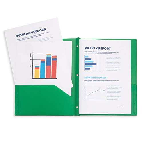 Blue Summit Supplies 30 Plastic Two Pocket Folders with Prongs, Assorted Color, Durable Poly 2 Pocket Folders with Clasps, Letter Size with Business Card Slot, Bulk 30 Pack