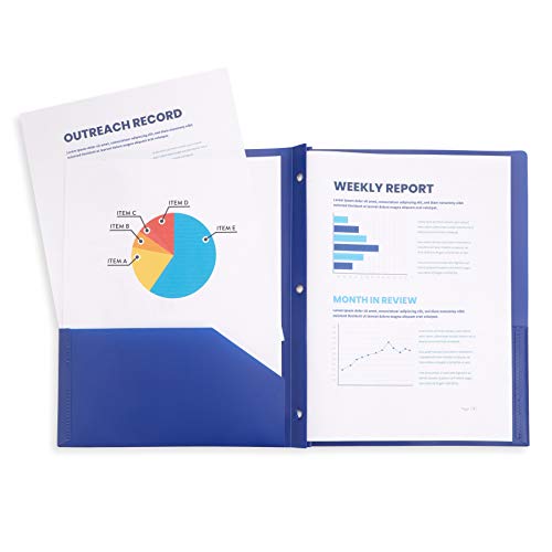Blue Summit Supplies 30 Plastic Two Pocket Folders with Prongs, Assorted Color, Durable Poly 2 Pocket Folders with Clasps, Letter Size with Business Card Slot, Bulk 30 Pack