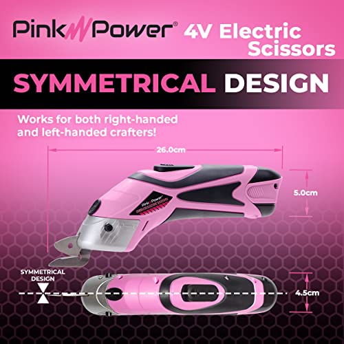 Pink Power Electric Fabric Scissors Box Cutter for Crafts, Sewing, Cardboard, Carpet, & Scrapbooking - Heavy Duty Professional Shears Cutting Tool - Automatic Cordless Electric Scissors Fabric Cutter