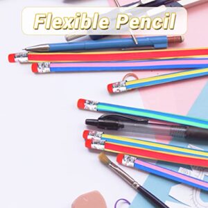 Qyyiguf 40 Pcs 7 Inch Flexible Pencils,Soft Novelty Pencil,Multi Colored Striped Soft Pencil with Eraser for Valentine's Day,Children Kids Gift School Fun Equipment