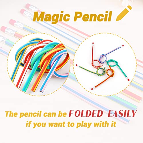 Qyyiguf 40 Pcs 7 Inch Flexible Pencils,Soft Novelty Pencil,Multi Colored Striped Soft Pencil with Eraser for Valentine's Day,Children Kids Gift School Fun Equipment