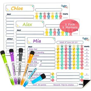 magnetic chore chart 3pcs for multiple kids & adults – 5 fine tip markers – dry erase refrigerator whiteboards – reward good behavior for toddlers & responsibility for teenagers – organize the family
