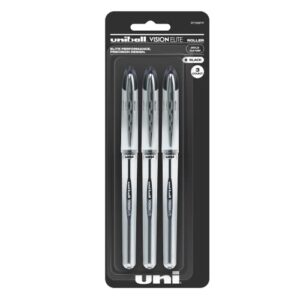 uniball vision elite rollerball pens with 0.8mm bold point, black, 3 count