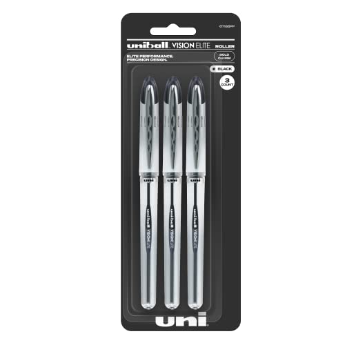 uniball Vision Elite Rollerball Pens with 0.8mm Bold Point, Black, 3 Count