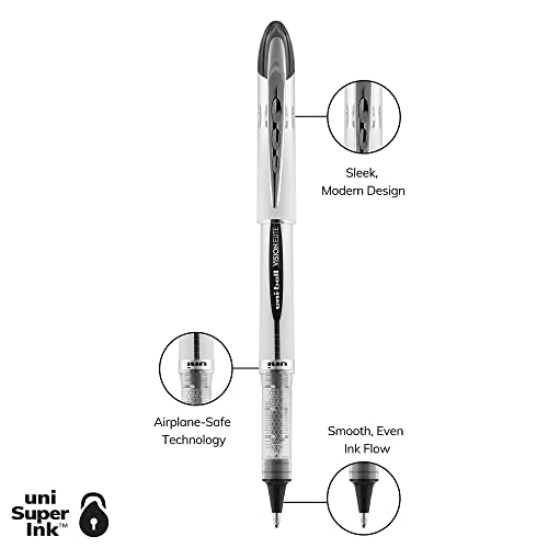 uniball Vision Elite Rollerball Pens with 0.8mm Bold Point, Black, 3 Count