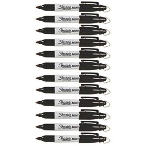 sharpie mini permanent markers with golf keychain clips, fine point, black ink, 12-pack