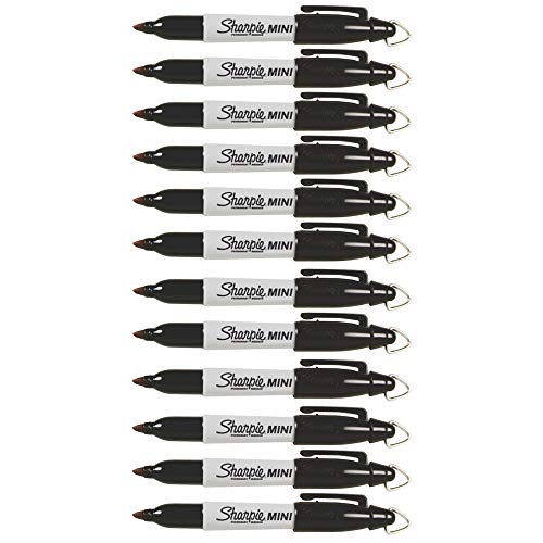 Sharpie Mini Permanent Markers with Golf Keychain Clips, Fine Point, Black Ink, 12-Pack