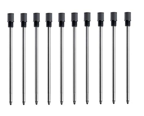 MengRan 2.75'' Ballpoint Pen Refills,Standard D1 Ballpoint Pen Refill (Remove Black Hat),Metal Refill,Black Ink,(Pack of 10)