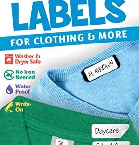 Ez Kids Clothing Labels Self-Stick No-Iron Write-On | Great for Children & Adults | Washer & Dryer Safe | School, Camp, Nursing Care, Toys, Organizing, All Purpose | 1 Sheet of 60 Blank Labels