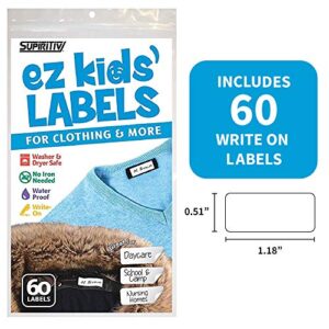 Ez Kids Clothing Labels Self-Stick No-Iron Write-On | Great for Children & Adults | Washer & Dryer Safe | School, Camp, Nursing Care, Toys, Organizing, All Purpose | 1 Sheet of 60 Blank Labels