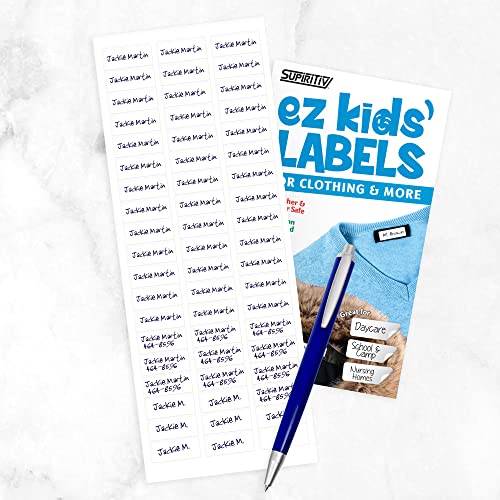 Ez Kids Clothing Labels Self-Stick No-Iron Write-On | Great for Children & Adults | Washer & Dryer Safe | School, Camp, Nursing Care, Toys, Organizing, All Purpose | 1 Sheet of 60 Blank Labels