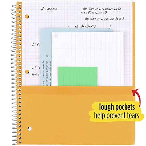 Five Star Spiral Notebooks, 6 Pack, 1-Subject, Graph Ruled Paper, 11" x 8-1/2", 100 Sheets, Assorted Colors Will Vary (73549), 6 Count (pack of 1)