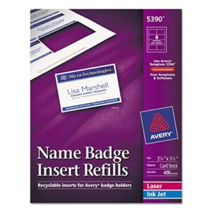avery 5390 insert badge refill, fits 2-1/4-inch x3-1/2-inch, 8/sht, 400/bx, we