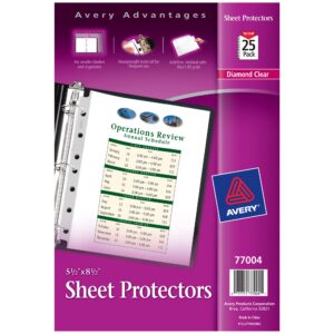 Avery Heavyweight Diamond Clear Sheet Protectors for Mini Binders, 8.5" x 5.5", Acid-Free, 25ct (77004)