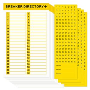 16 sheets breaker panel labels electrical box sticker numbers breaker panel labels electrical sticker number catalog load center adhesive waterproof reusable（yellow）