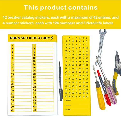 16 Sheets Breaker Panel Labels Electrical Box Sticker Numbers Breaker Panel Labels Electrical Sticker Number Catalog Load Center Adhesive Waterproof Reusable（Yellow）