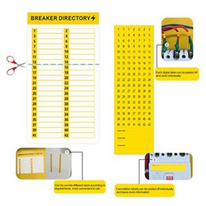 16 Sheets Breaker Panel Labels Electrical Box Sticker Numbers Breaker Panel Labels Electrical Sticker Number Catalog Load Center Adhesive Waterproof Reusable（Yellow）