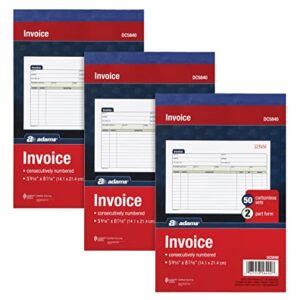 Adams Invoice Book 3 Pack, 2 Part Carbonless Invoices, Horizontal Sales Slip, 5-9/16 x 8-7/16 Inches, 50 Sets per Book (DC5840-3)