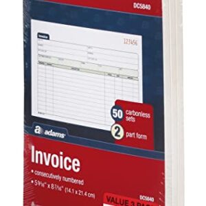 Adams Invoice Book 3 Pack, 2 Part Carbonless Invoices, Horizontal Sales Slip, 5-9/16 x 8-7/16 Inches, 50 Sets per Book (DC5840-3)