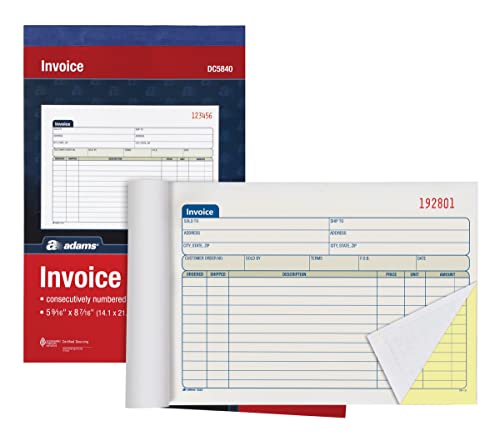 Adams Invoice Book 3 Pack, 2 Part Carbonless Invoices, Horizontal Sales Slip, 5-9/16 x 8-7/16 Inches, 50 Sets per Book (DC5840-3)