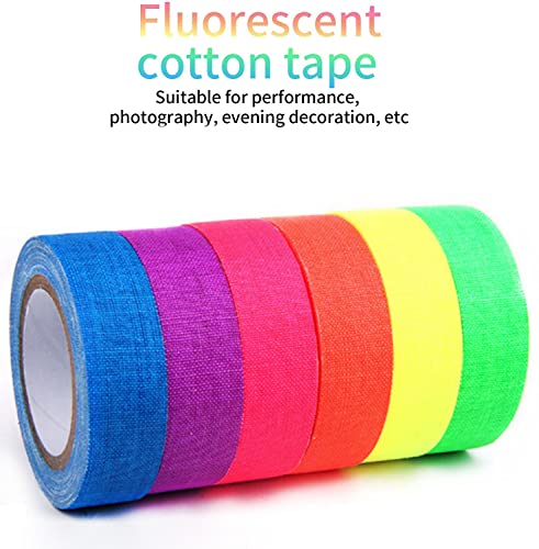 JSITON 6 Colors Neon Gaffer Cloth Tape,Adhesive Black Light Tape Sets,Fluorescent UV Blacklight Glow in The Dark Tape for UV Party (0.6 inch x 16.5 feet x 6 Rolls)