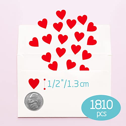 1810 PCS Heart-Shaped Red Stickers , Permanent Love Labels on 10 Sheets for Party Favors, Invitation Seals, Gift Packaging, Boxes and Bags ( 1/2” in Diameter)