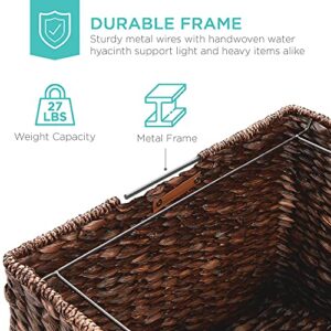 Best Choice Products Water Hyacinth Rolling Filing Cabinet, Woven Mobile Storage Basket, Portable File Organizer for Legal & Letter Size Memos w/Lid, 4 Locking Wheels - Brown